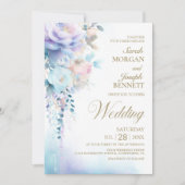 Elegant Blue Floral Wedding Kaart (Voorkant)