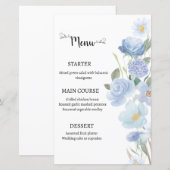 Elegant Blue Floral Wedding Menu (Devant / Derrière)