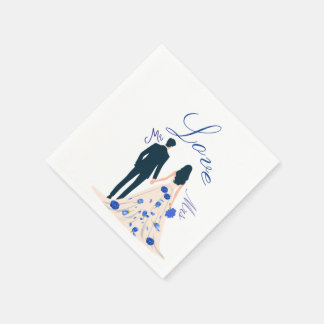 Elegant Blue Floral Wedding Napkin | Bride & Groom Servet
