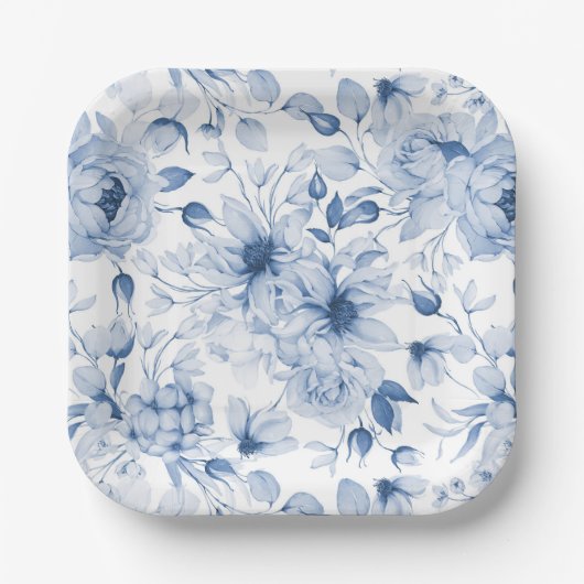 Elegant Blue Floral Wedding Paper Bord (Voorkant)