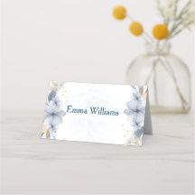 Elegant Blue Floral Wedding Place Card 