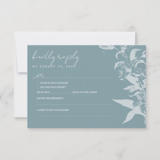 Elegant Blue Floral Wedding RSVP Card (Devant)