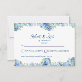 Elegant Blue Floral Wedding RSVP Kaartje
