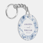 Elegant Blue Floral Wedding Sleutelhanger (Voorkant Links)