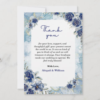 Elegant Blue Floral Wedding Thank You Flat Cards Bedankkaart