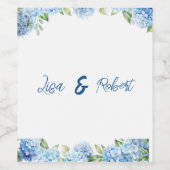 Elegant Blue Floral Wedding Wijn Etiket (Enkel label)