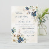 Elegant Blue Floral Winter Wedding Invitations (Debout devant)