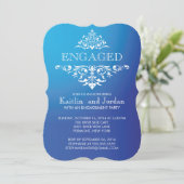 Elegant  Blue Flourish Engagement Party Kaart (Staand voorkant)