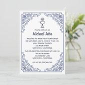 Elegant Blue flourish swirl boy First Community Kaart (Staand voorkant)