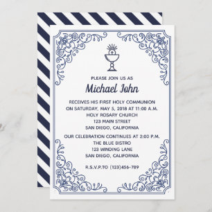 Elegant Blue flourish swirl boy First Community Kaart