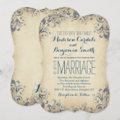 Elegant Blue Flourish Wedding Invitations Kaart (Voorkant / Achterkant)