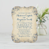 Elegant Blue Flourish Wedding Invitations Kaart (Staand voorkant)