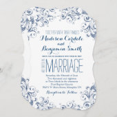 Elegant Blue Flourish Wedding Invitations Kaart (Voorkant / Achterkant)