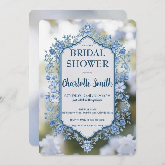 Elegant Blue Flower chinoiserie vrijgezellenfeest Kaart (Voorkant / Achterkant)