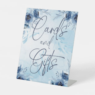 Elegant Blue Flowers Boy Baby shower Kaarten Cadea Reclamebord Met Voetstuk