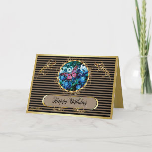Elegant Blue Flowers & Butterfly Birthday Kaart