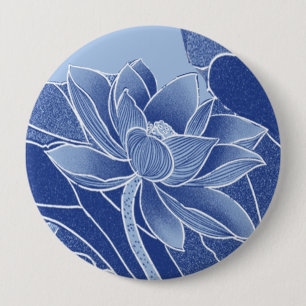 Elegant Blue Flowers Chinoiserie Lotus Mandala Ronde Button 4,0 Cm