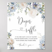 Elegant Blue Flowers Luier Raffle Poster (Voorkant)