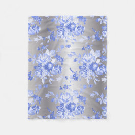 Elegant Blue Flowers op Silver Fleece Deken