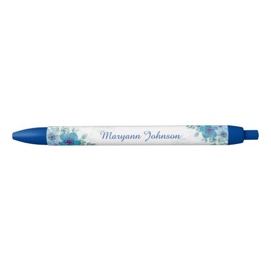 Elegant Blue Flowers Personalised Ink Pen (Voorkant)