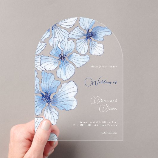 Elegant Blue Flowers Wedding Acryl Uitnodigingen (Insitu (Draagbaar))