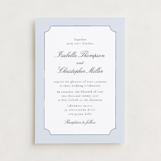 Elegant Blue Frame Classic Wedding Invitation  Kró