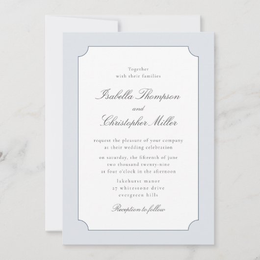 Elegant Blue Frame Classic Wedding Invitation Kró (Devant)