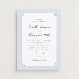 Elegant Blue Frame Classic Wedding Invitation  Kró Kaart