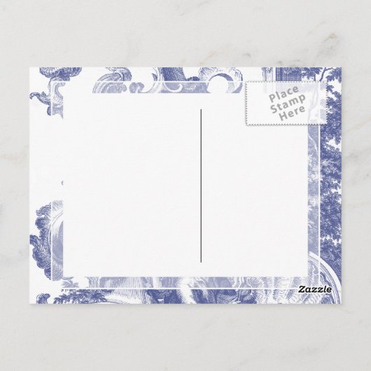Elegant Blue French Baroque Toile Briefkaart (Achterkant)