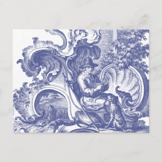 Elegant Blue French Baroque Toile Briefkaart (Voorkant)