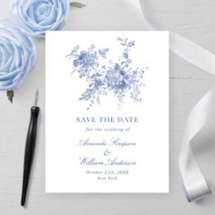 Elegant  Blue French Garden Floral Wedding Briefkaart
