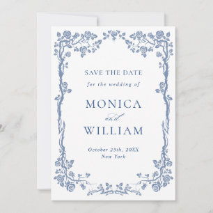 Elegant Blue French Garden Floral Wedding Foto Save The Date