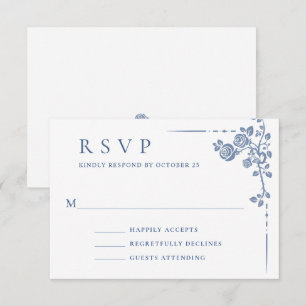 Elegant  Blue French Garden Floral Wedding RSVP Kaartje