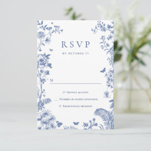 Elegant  Blue French Garden Floral Wedding RSVP Kaartje
