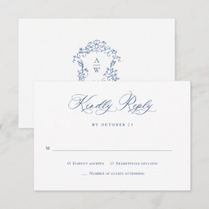 Elegant  Blue French Garden Floral Wedding RSVP Kaartje