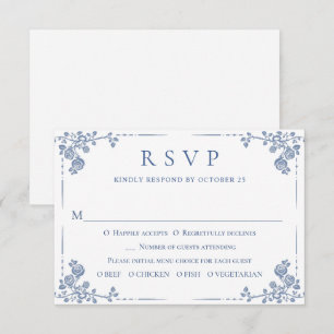 Elegant  Blue French Garden Floral Wedding RSVP Kaartje