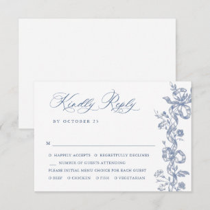 Elegant  Blue French Garden Floral Wedding RSVP Kaartje