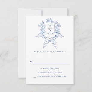 Elegant  Blue French Garden Floral Wedding RSVP Kaartje