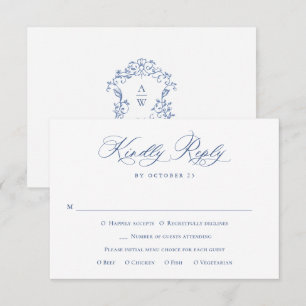 Elegant  Blue French Garden Floral Wedding RSVP Kaartje