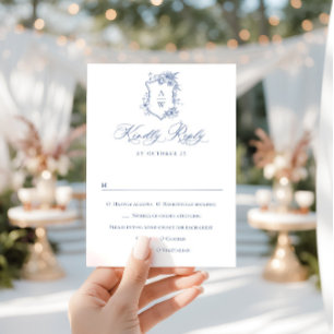 Elegant  Blue French Garden Floral Wedding RSVP Kaartje