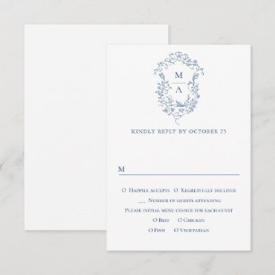 Elegant  Blue French Garden Floral Wedding RSVP Kaartje