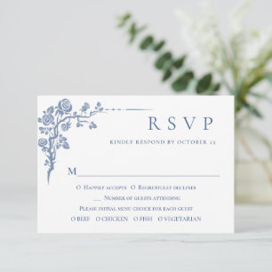 Elegant  Blue French Garden Floral Wedding RSVP Kaartje