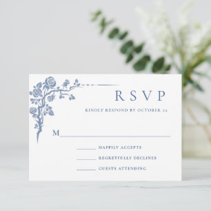 Elegant  Blue French Garden Floral Wedding RSVP Kaartje