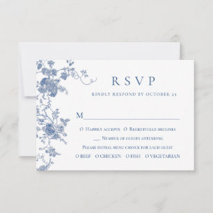 Elegant  Blue French Garden Floral Wedding RSVP Kaartje