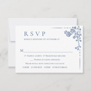 Elegant  Blue French Garden Floral Wedding RSVP Kaartje