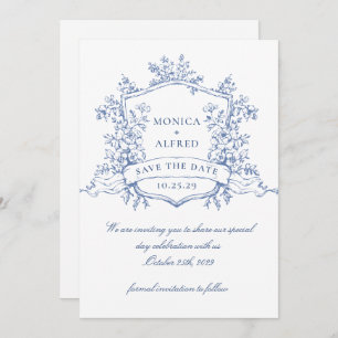 Elegant Blue French Garden Flowers Wedding Save The Date