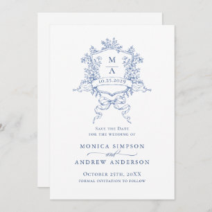 Elegant Blue French Garden Flowers Wedding Save The Date