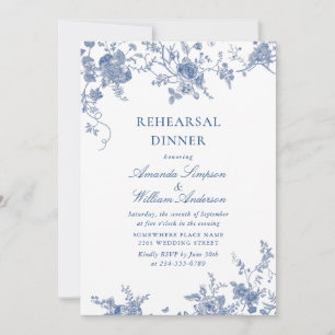 Elegant Blue French Garden Rehearsal Dinner Kaart