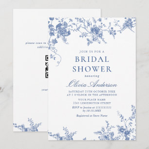 Elegant Blue French Garden VRIJGEZELLENFEEST QR co Kaart