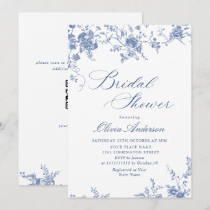 Elegant Blue French Garden VRIJGEZELLENFEEST QR co Kaart